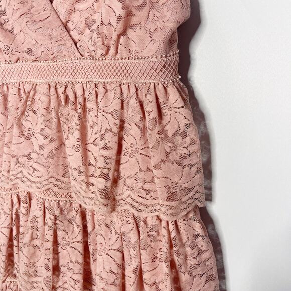Bardot 6 Dusty Rose Pink Roxie Tiered Layered Lace Dress Shoulder Tie Cocktail - Picture 5 of 14